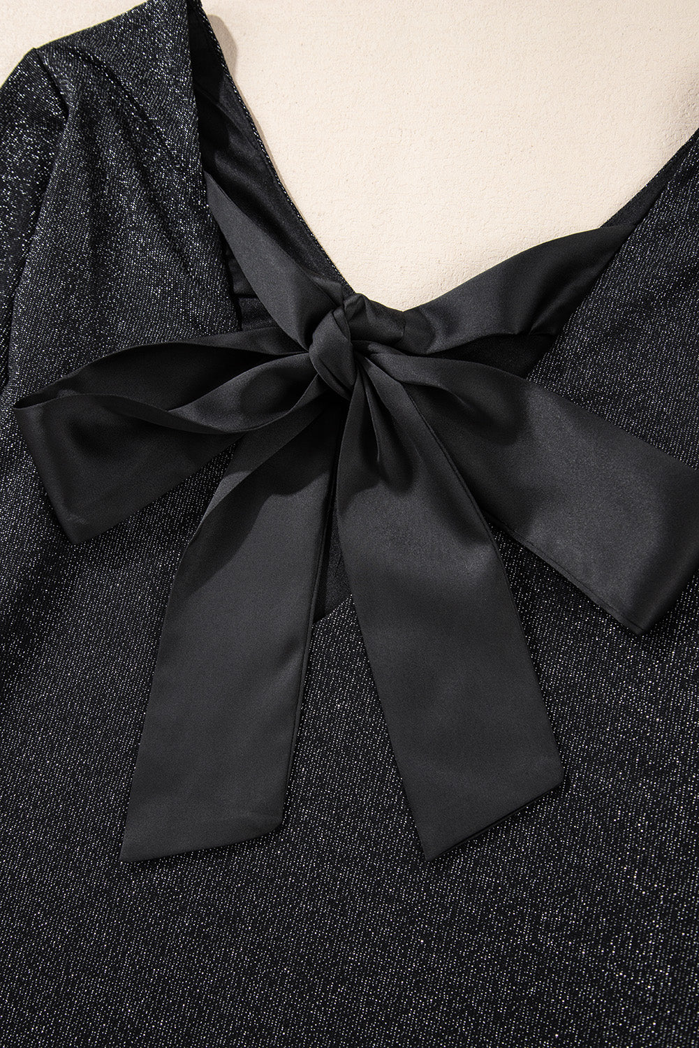 Metallic Bowknot Open Back V Neck Top