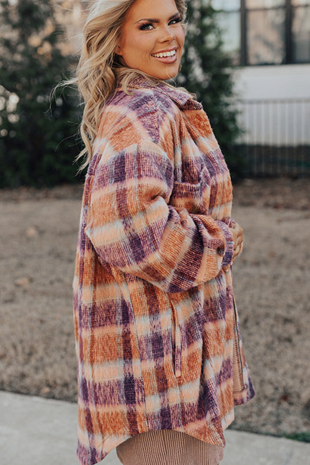 Plaid Print Collared Button up Jacket