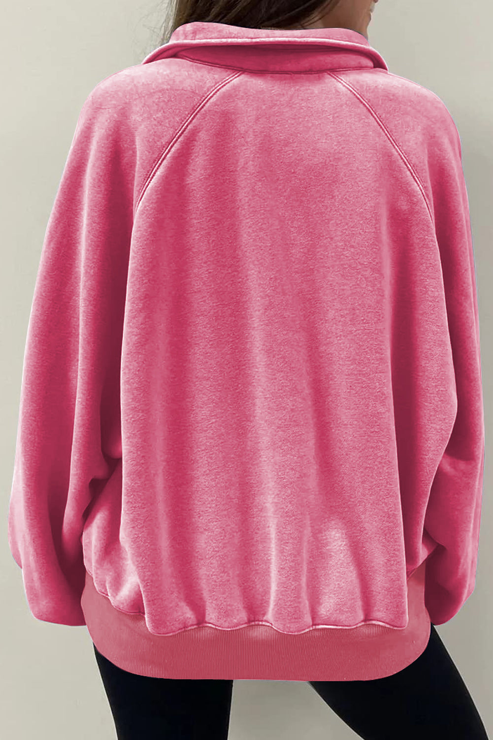 Solid Snap Buttons Collared Balloon Sleeve Oversized Sweatshirt