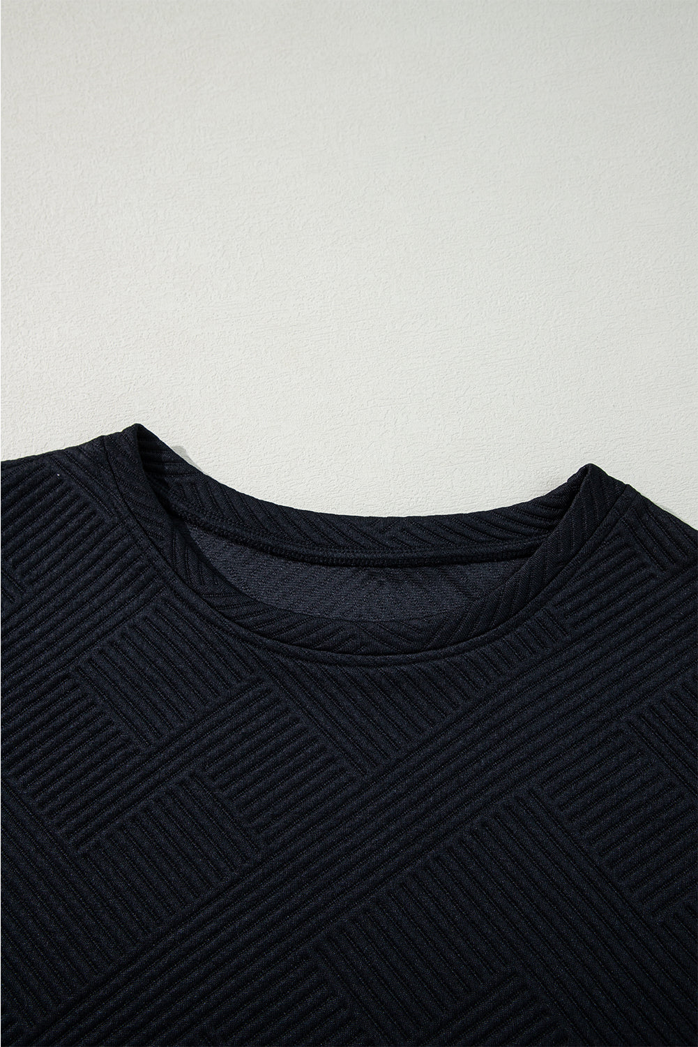 Solid Color Textured Long Sleeve Shift Dress