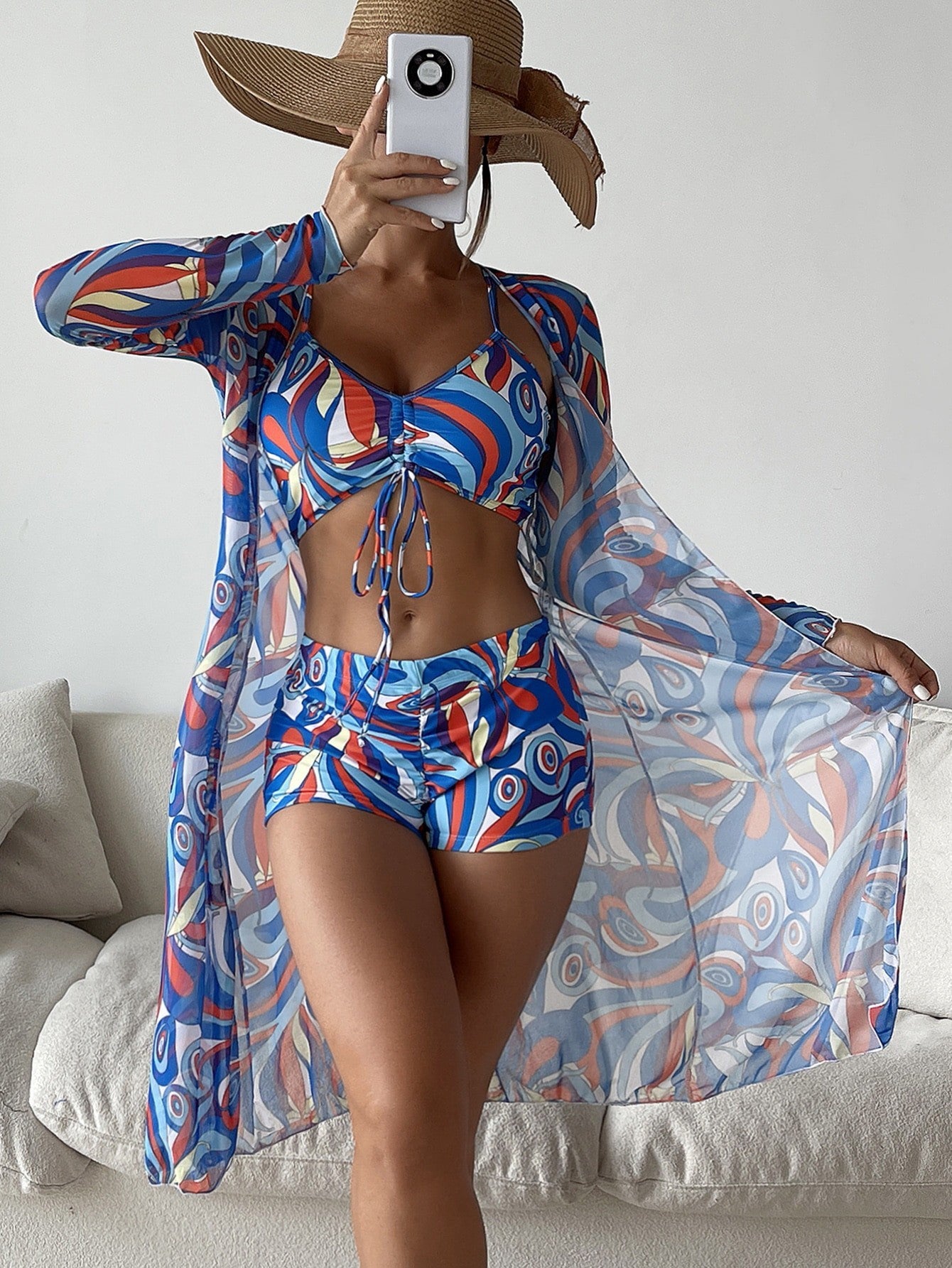 3pcs Bikini With Long Sleeve Coverup