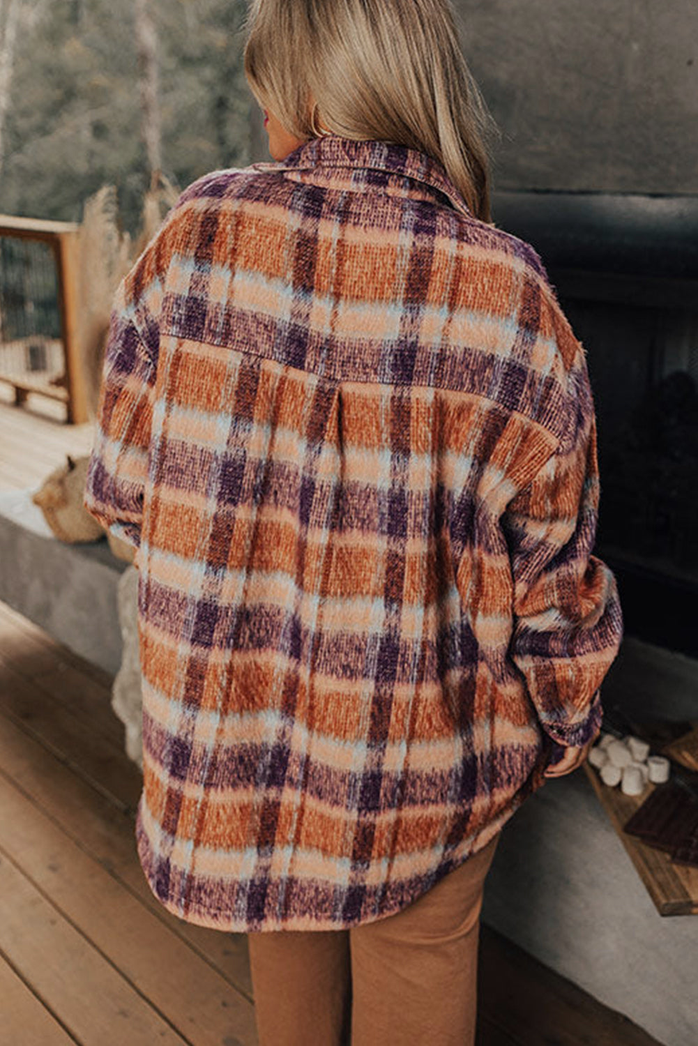 Plaid Print Collared Button up Jacket