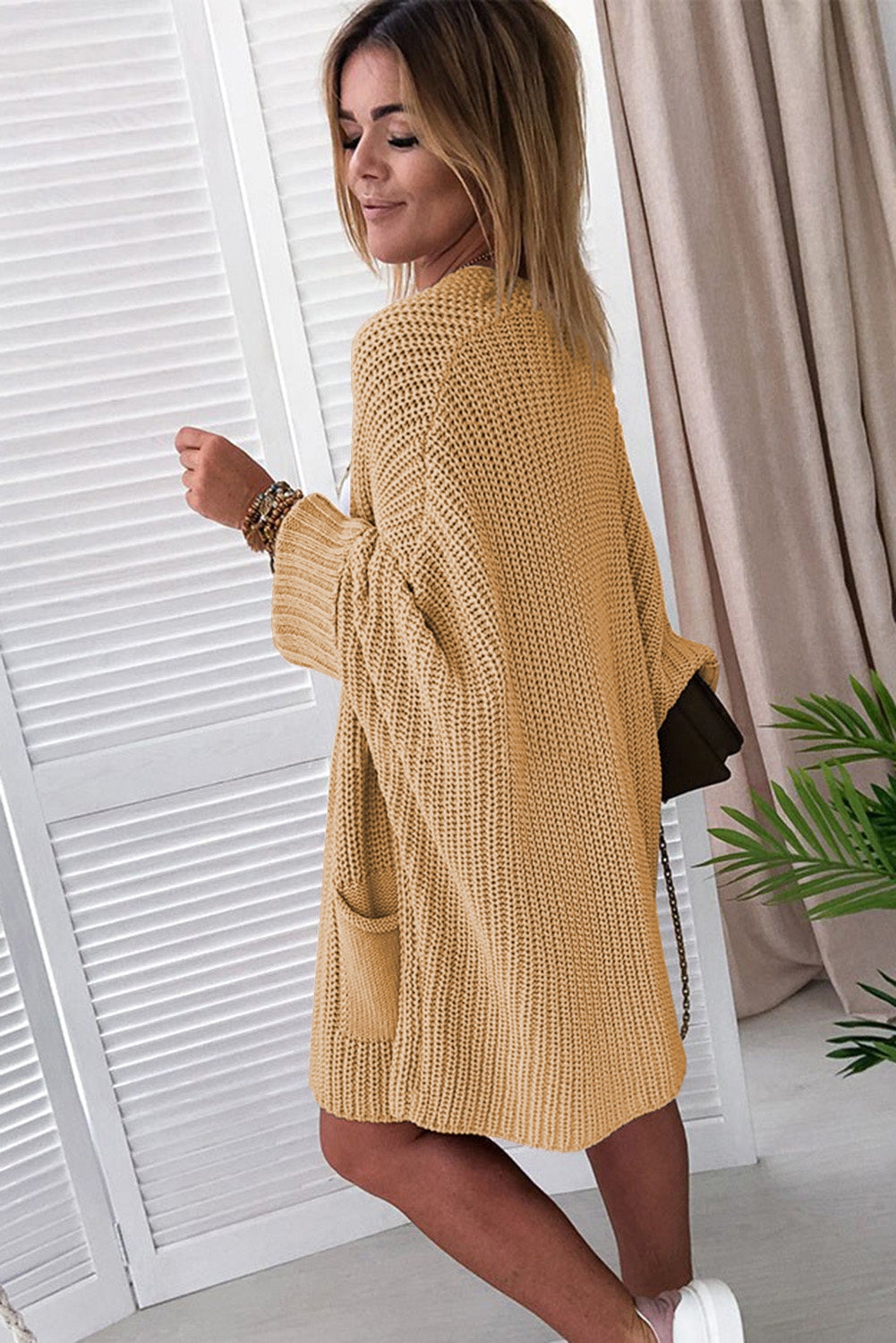 Oversized Fold Over Sleeve Open Front Cardigan