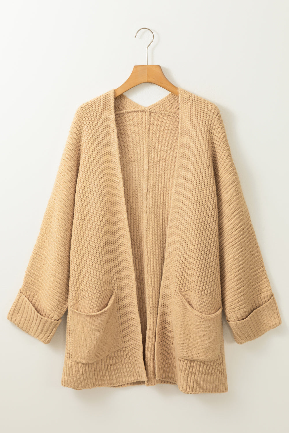 Oversized Fold Over Sleeve Open Front Cardigan