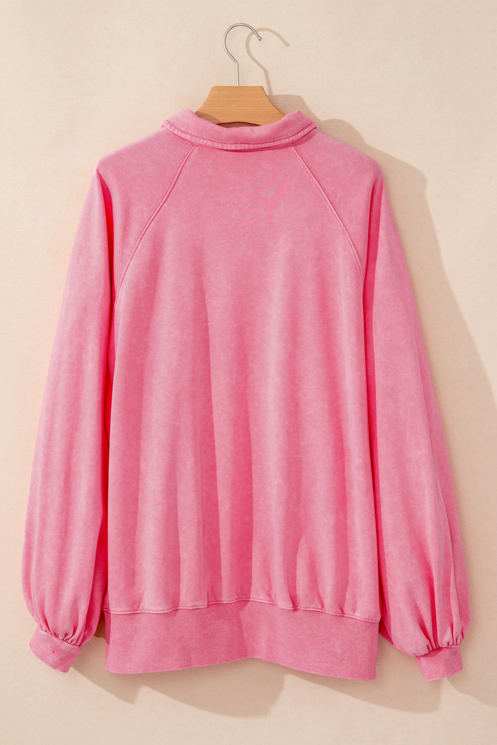 Solid Snap Buttons Collared Balloon Sleeve Oversized Sweatshirt