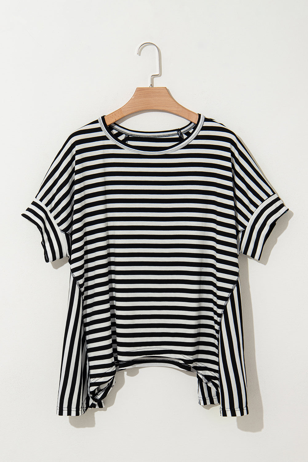 Stripe Batwing Sleeve Crewneck Oversized Top