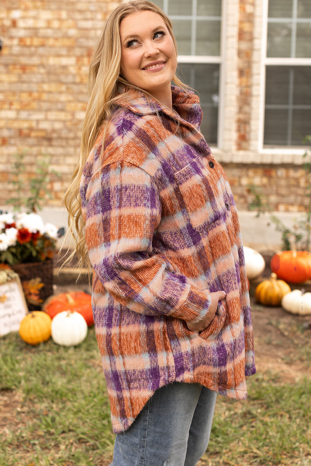 Plaid Print Collared Button up Jacket