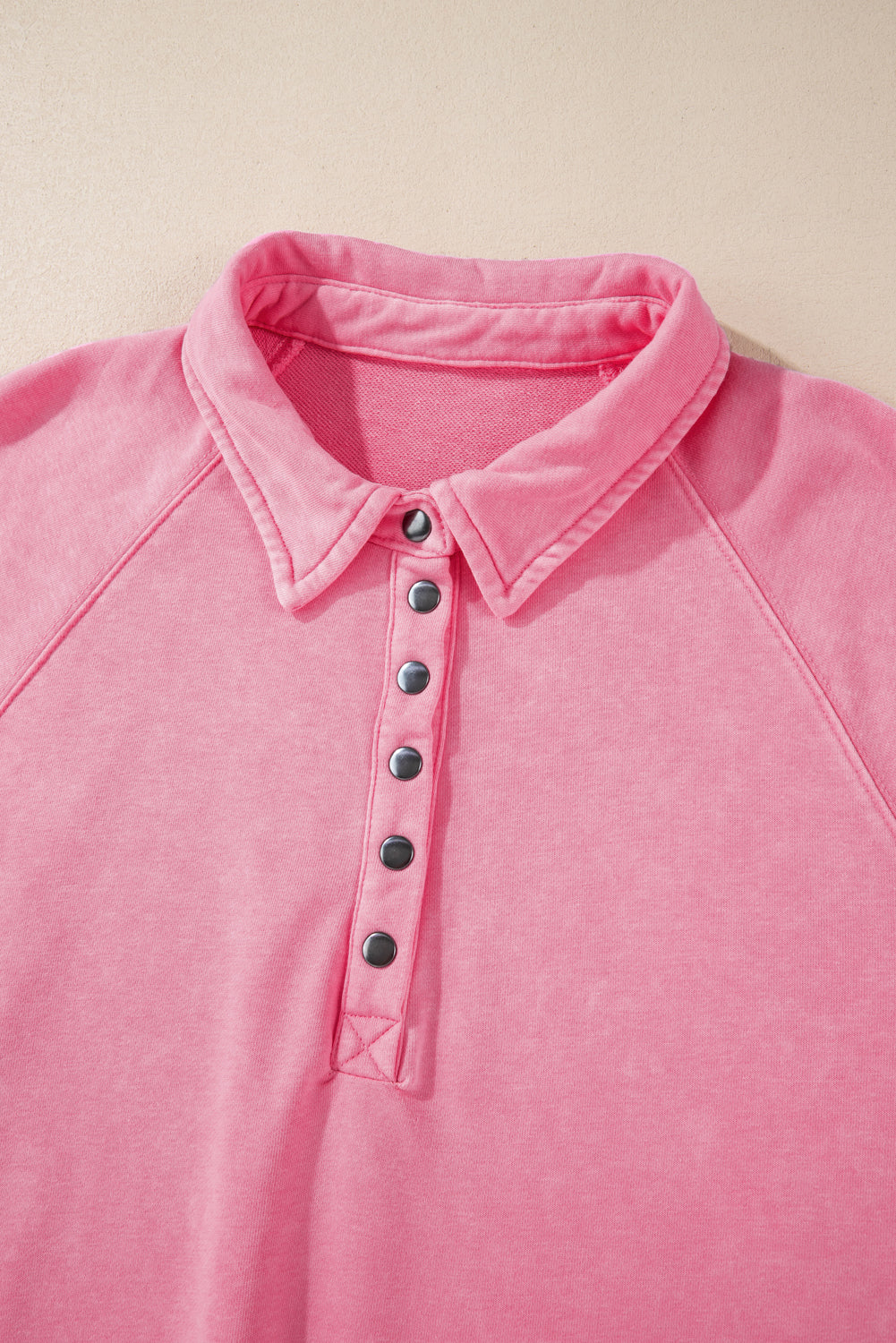 Solid Snap Buttons Collared Balloon Sleeve Oversized Sweatshirt