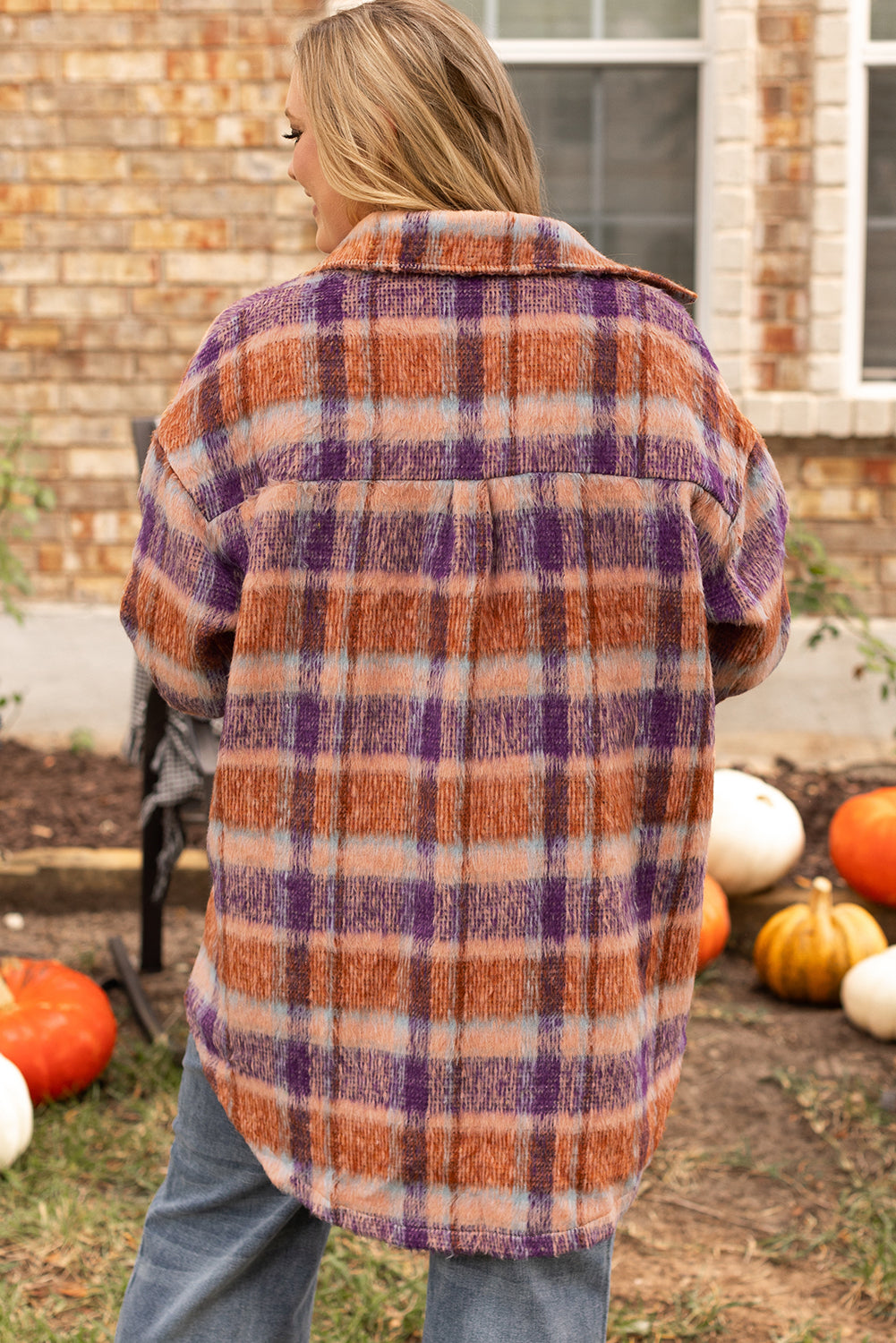 Plaid Print Collared Button up Jacket
