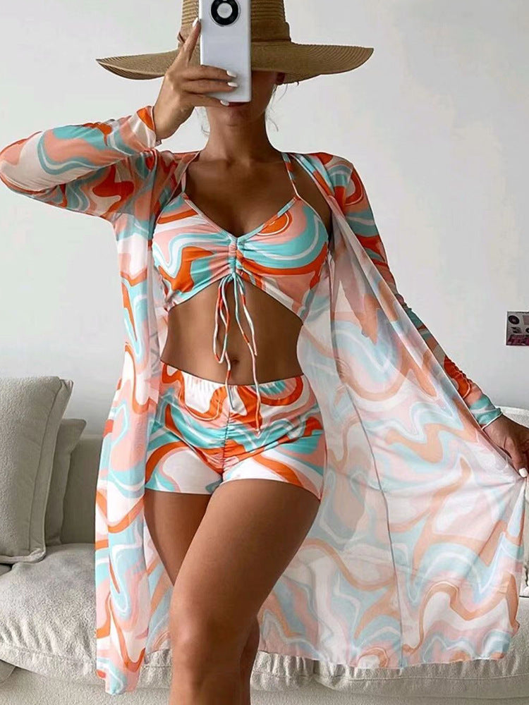 3pcs Bikini With Long Sleeve Coverup