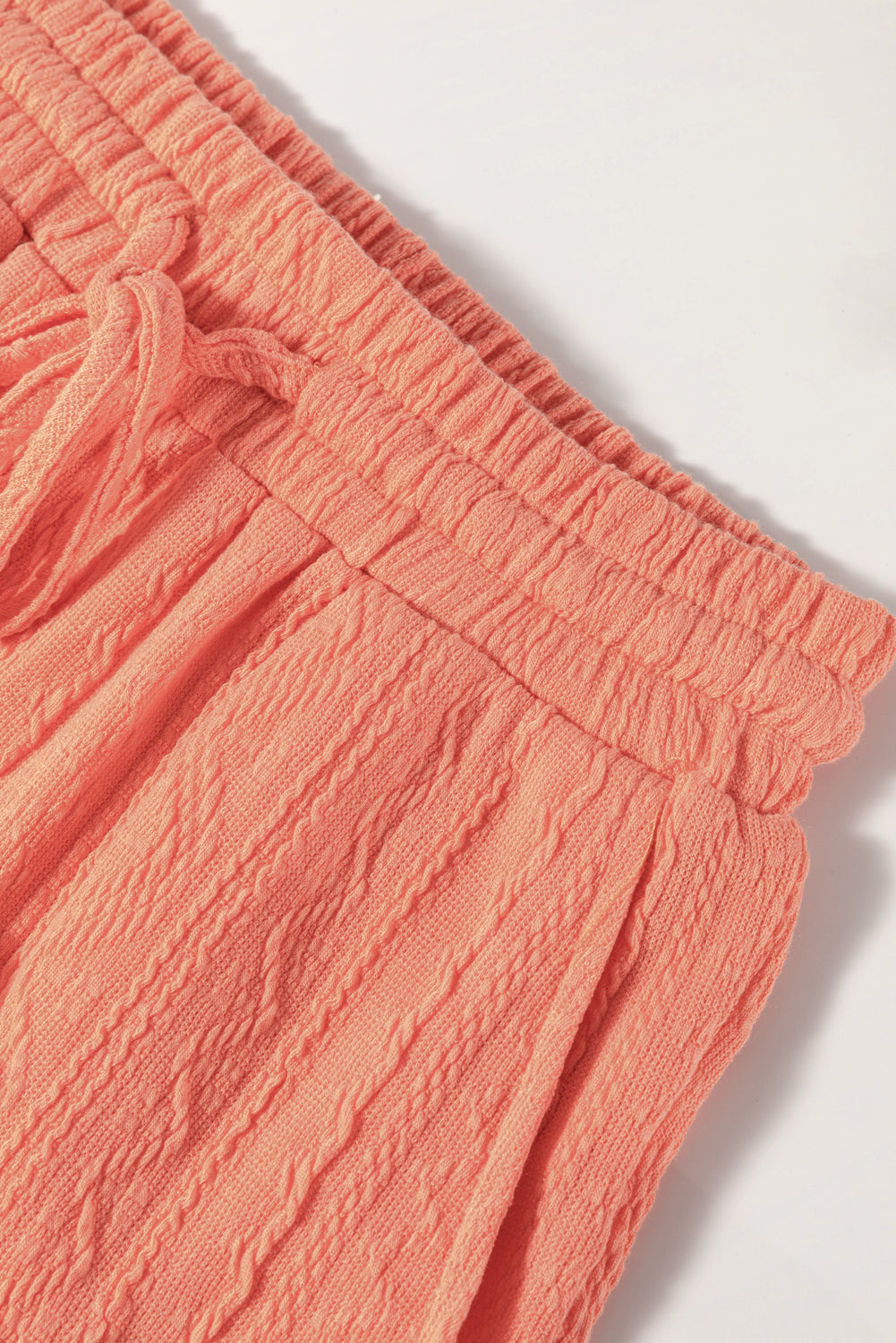 Textured Patched Pocket Short Sleeve Top Drawstring Shorts Set