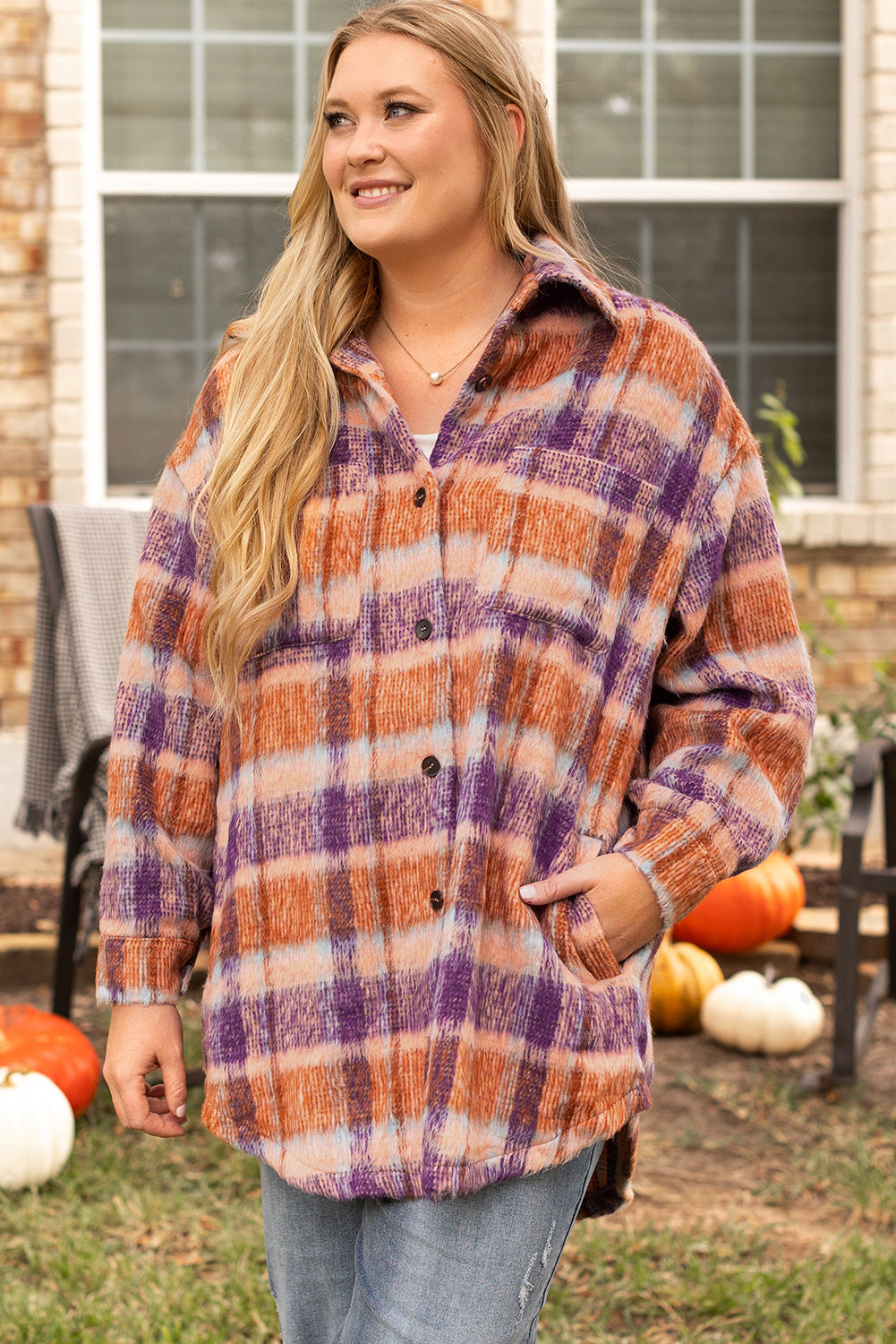 Plaid Print Collared Button up Jacket