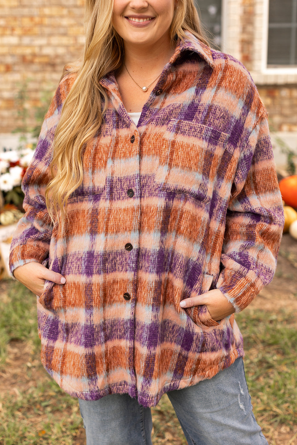 Plaid Print Collared Button up Jacket