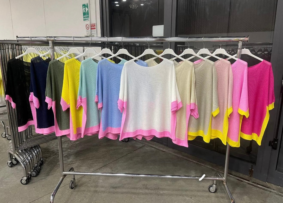 Knitted Tops With Contrasting Hem