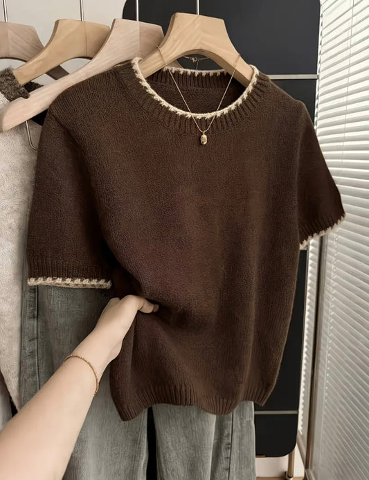 Chocolate Knitted 3/4 Sleeve Jumper