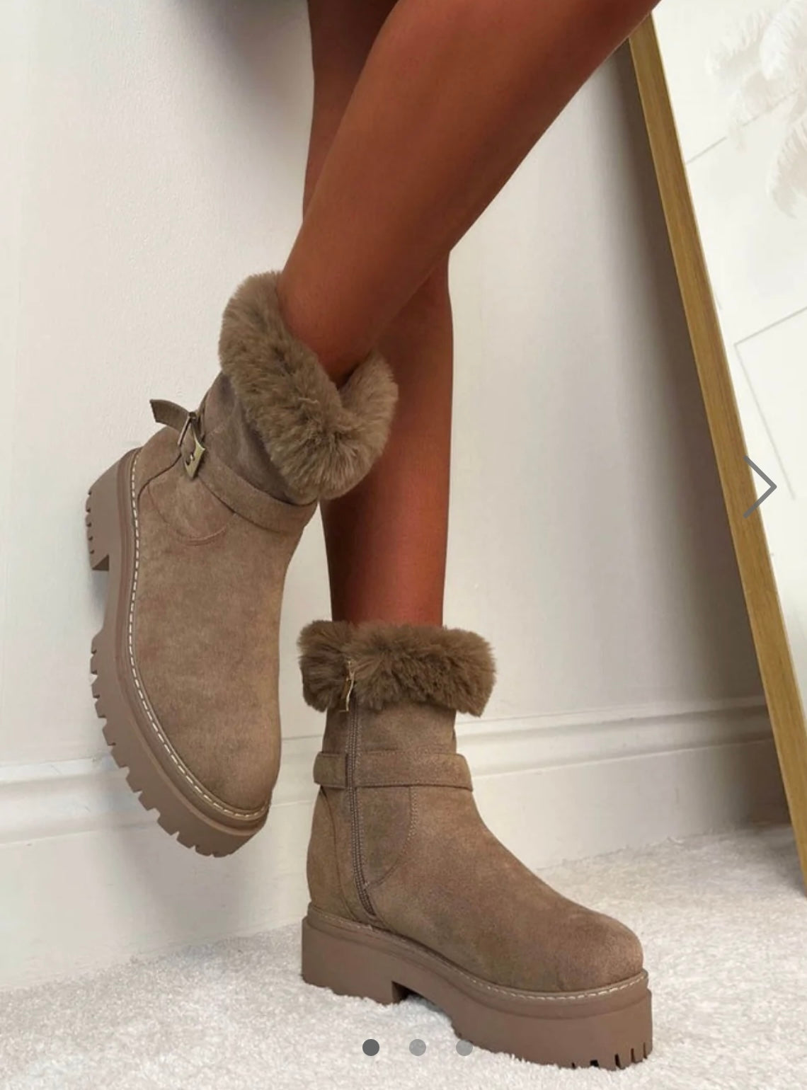 Beige Fluffy Ankle Boots