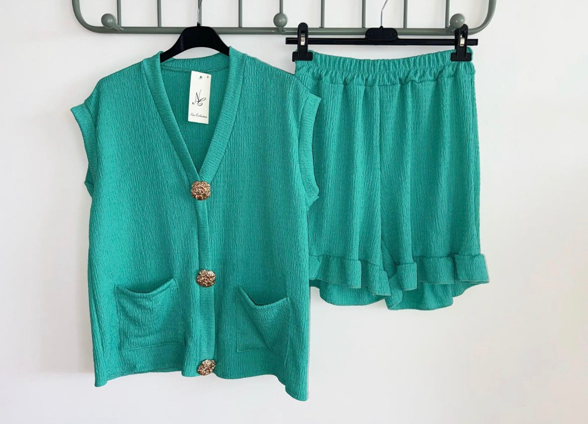 Gold Button Top And Shorts Set