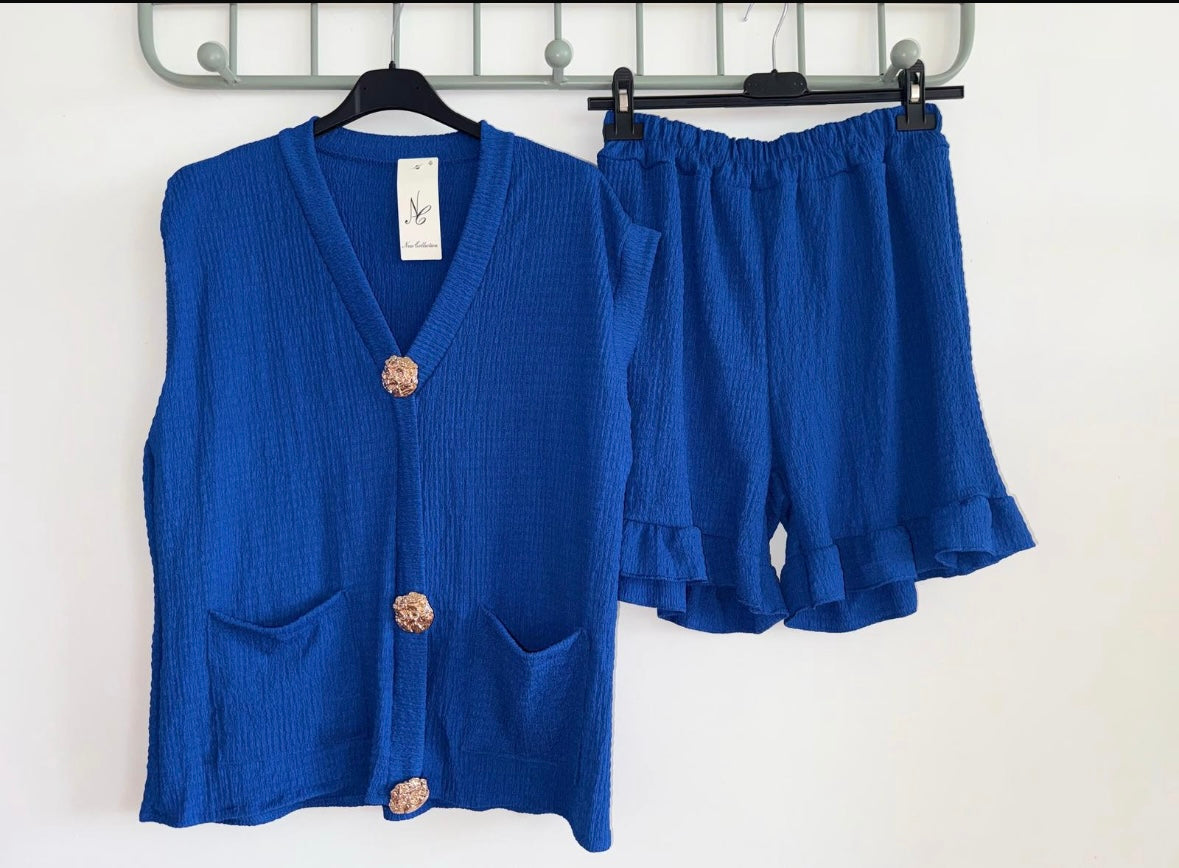 Gold Button Top And Shorts Set