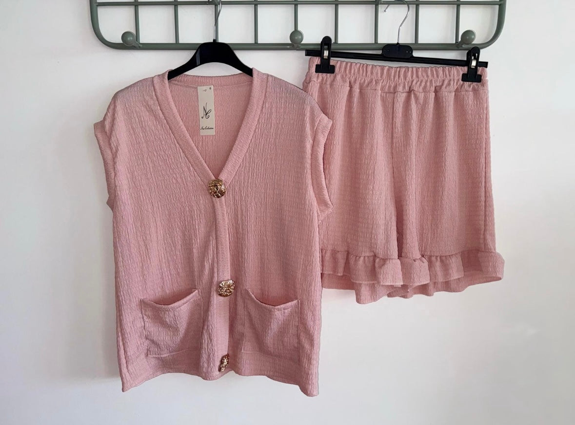 Gold Button Top And Shorts Set