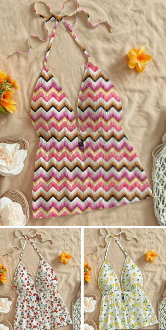 Patterned Halter Neck Tops