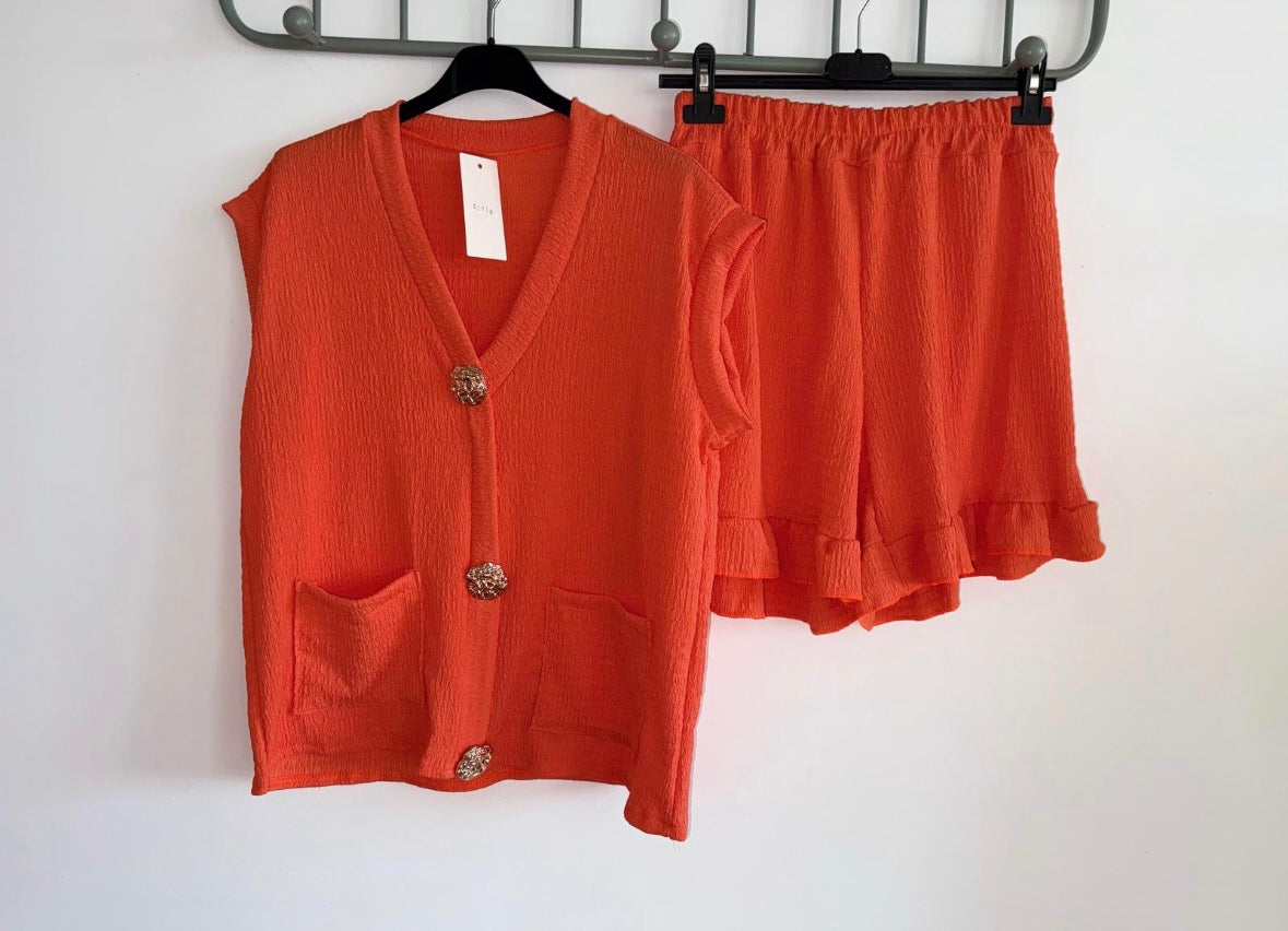 Gold Button Top And Shorts Set