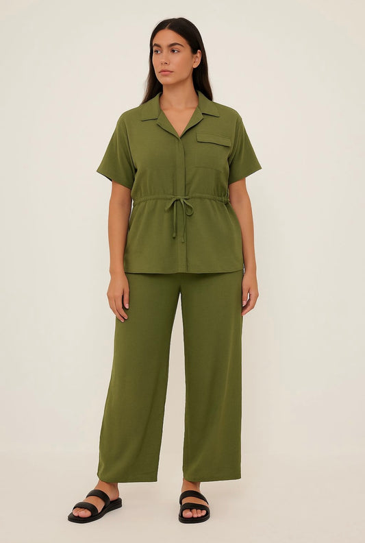 Tie Waist Top And Flared Trousers Co-ord Set
