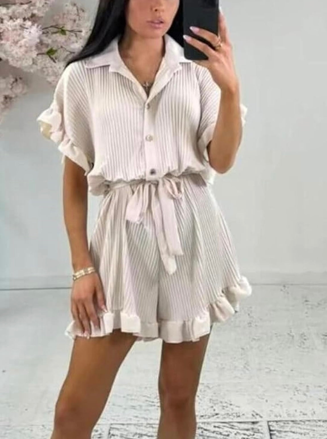 Ruffle Belted And Button Playsuit
