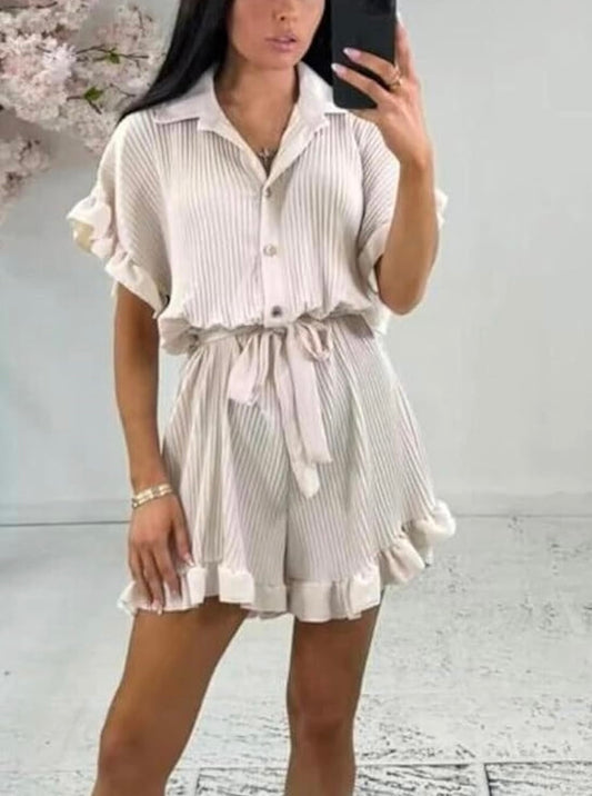 Ruffle Belted And Button Playsuit
