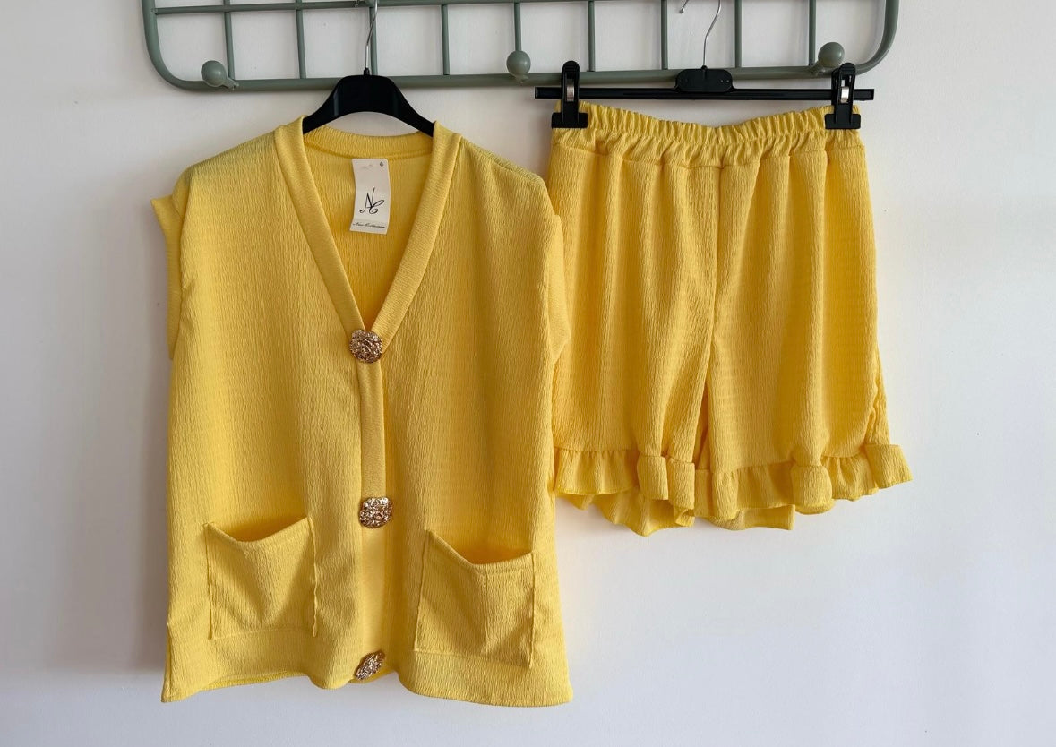 Gold Button Top And Shorts Set