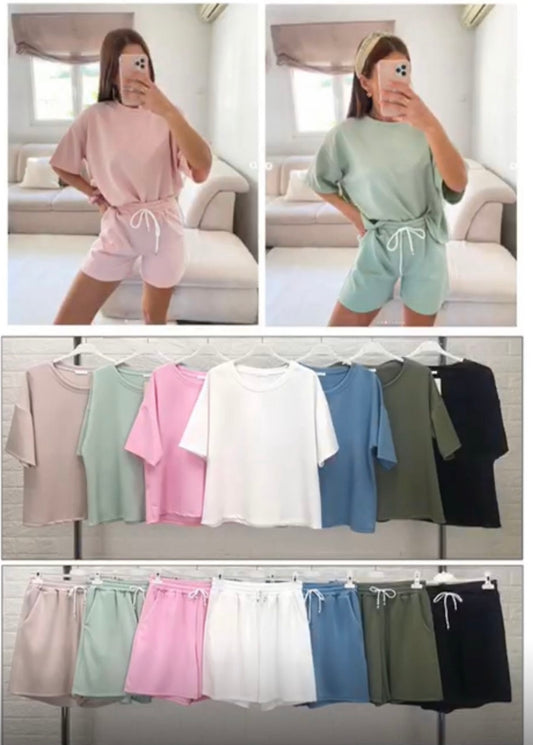 Casual Two Piece Relaxed Fit T-shirt And Drawstring Shorts Set