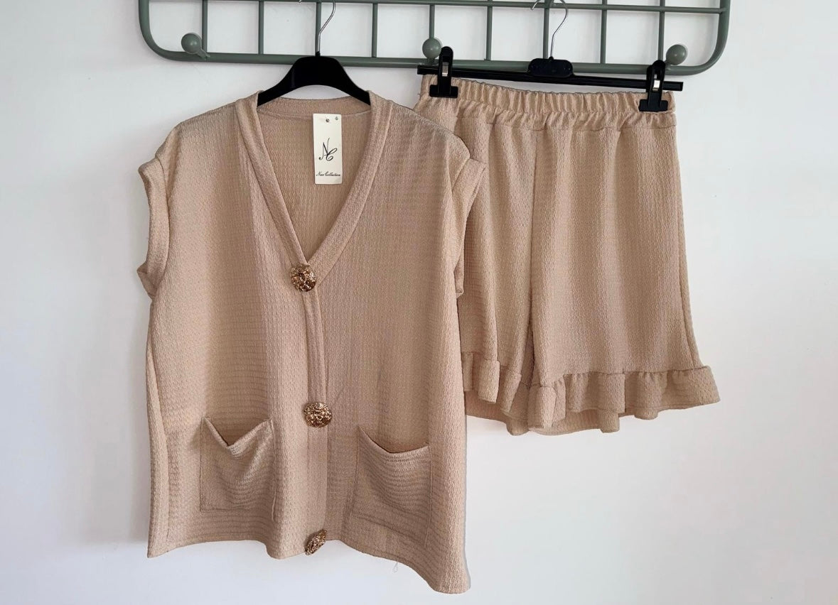 Gold Button Top And Shorts Set