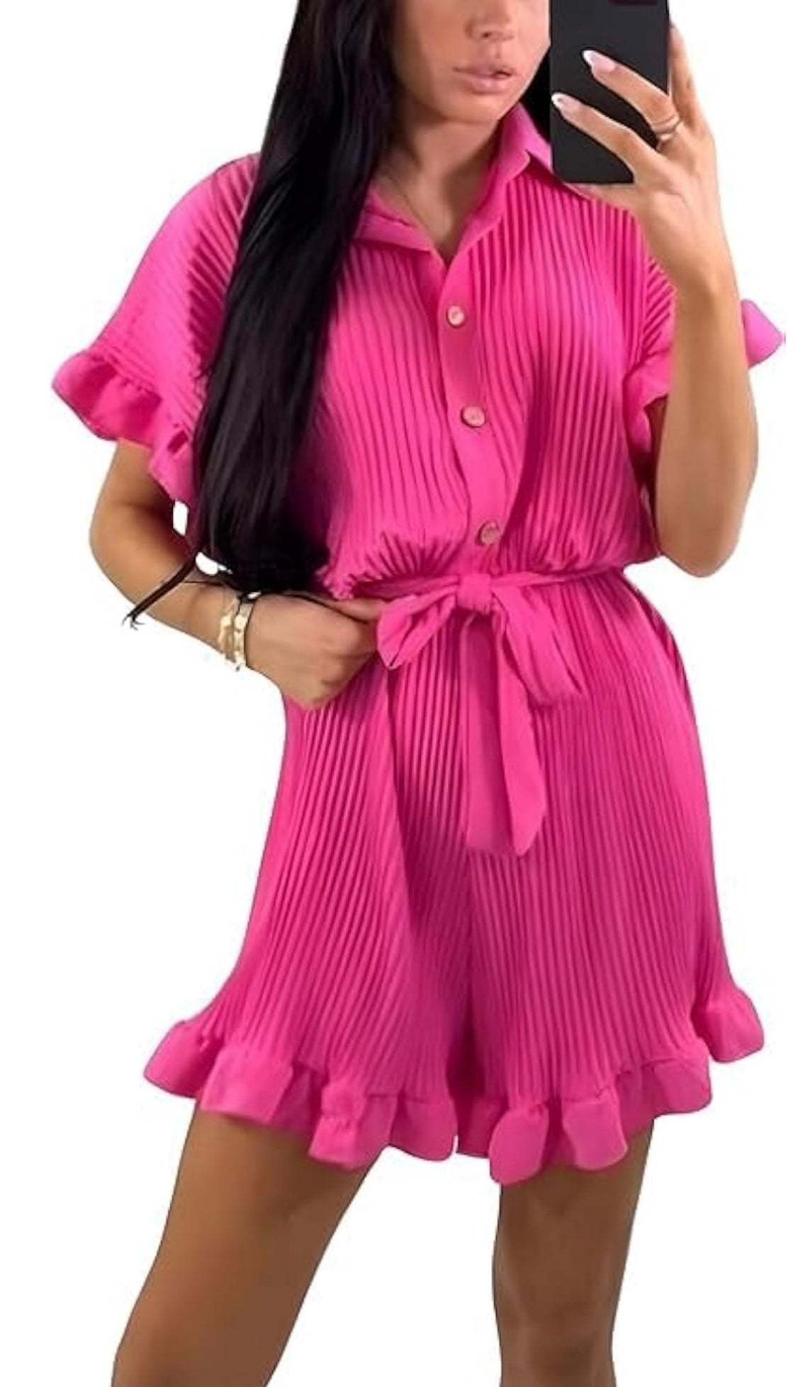 Ruffle Belted And Button Playsuit