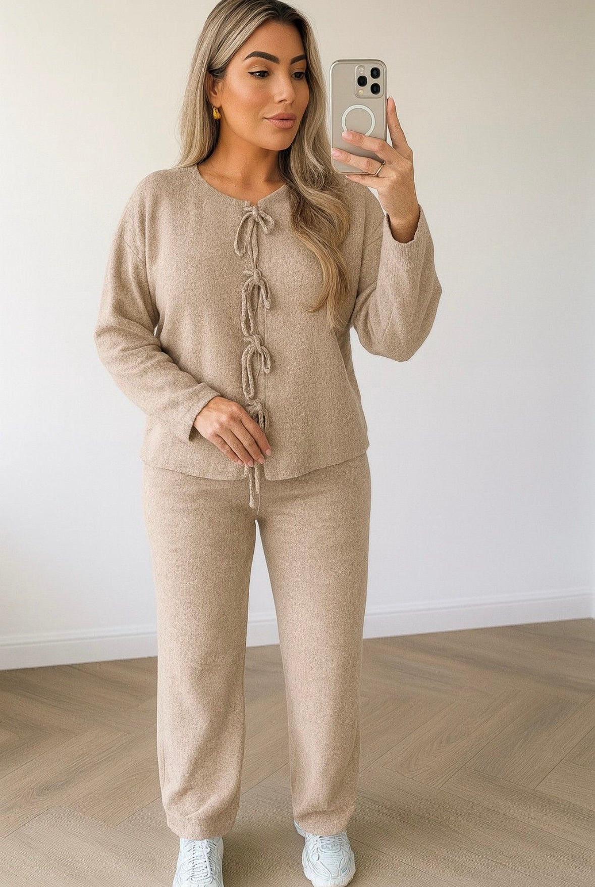 Tie-Front Cozy Lounge Set Knitted Two Piece Set