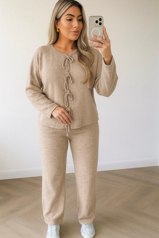 Tie-Front Cozy Lounge Set Knitted Two Piece Set