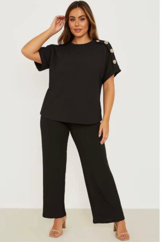 Short Sleeve Shoulder Button Top And Trouser Set