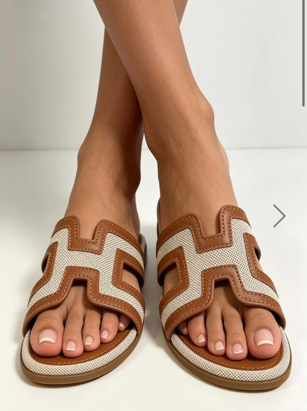 Tan Trim Flat Cut‑Out Sandals