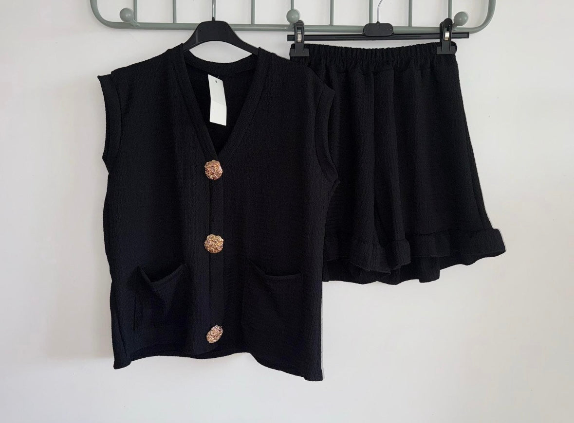 Gold Button Top And Shorts Set