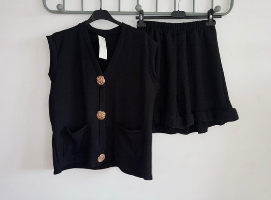 Gold Button Top And Shorts Set