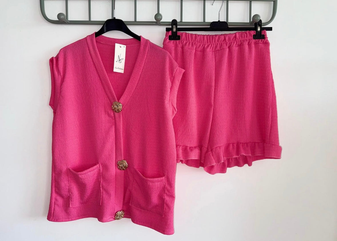 Gold Button Top And Shorts Set