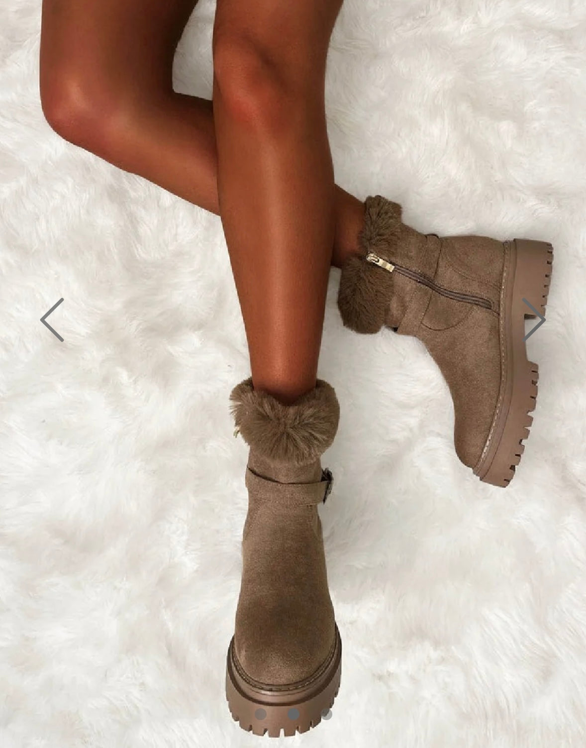 Beige Fluffy Ankle Boots