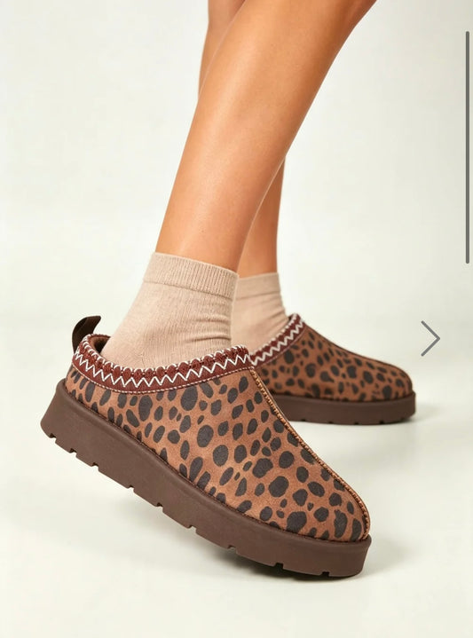 Leopard Print Aztec Slipper Boots