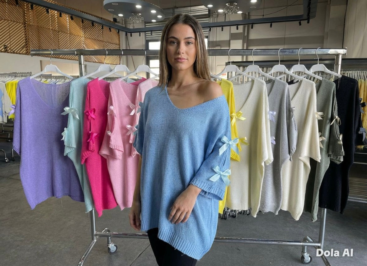 Knitted Top With Bow Sleeves