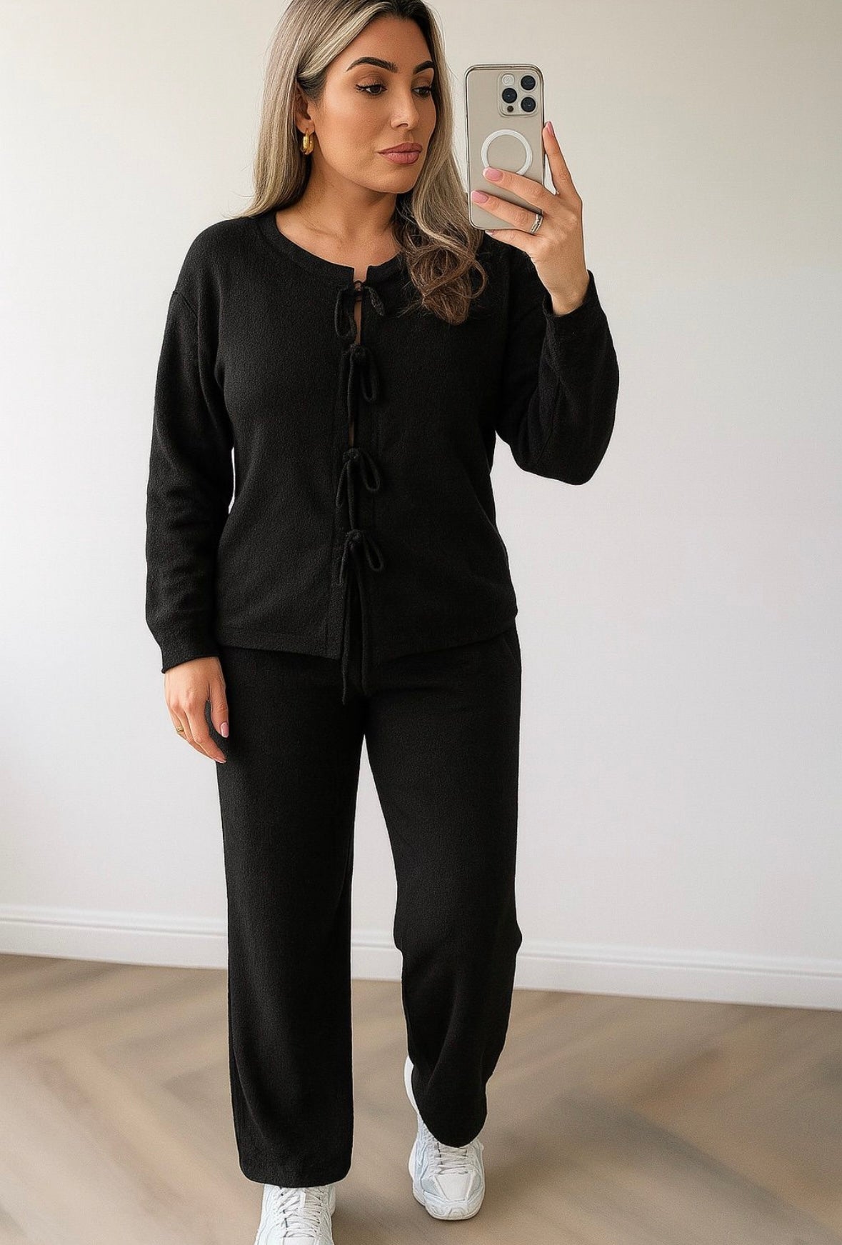 Tie-Front Cozy Lounge Set Knitted Two Piece Set