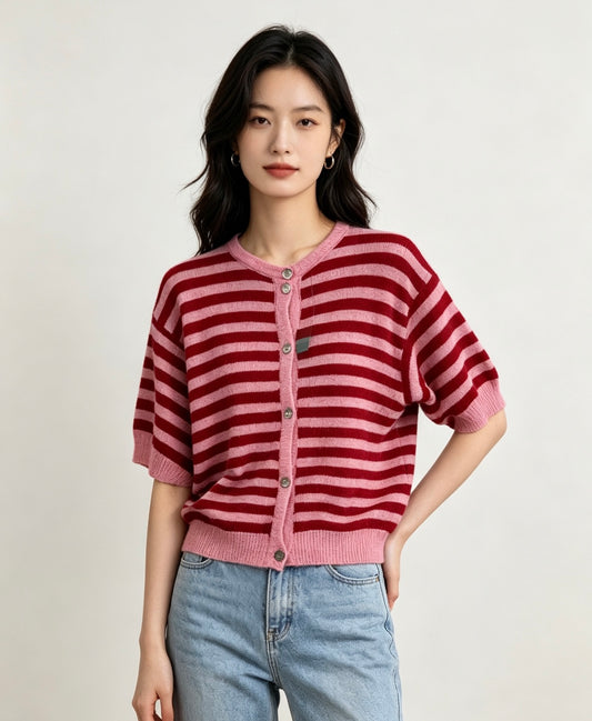 Stripe Knitted 3/4 Sleeve Jumpers