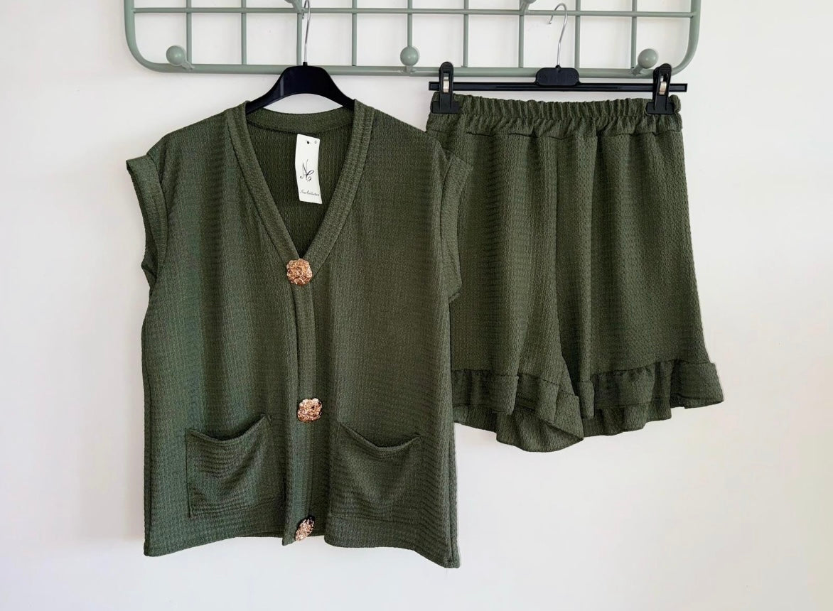 Gold Button Top And Shorts Set