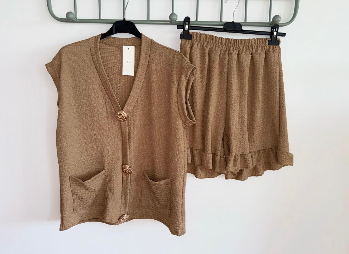 Gold Button Top And Shorts Set