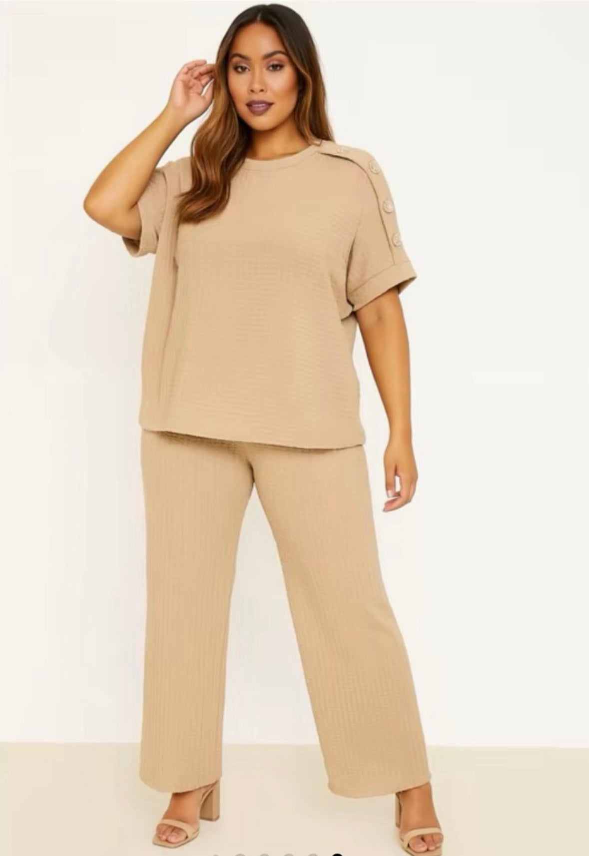 Short Sleeve Shoulder Button Top And Trouser Set