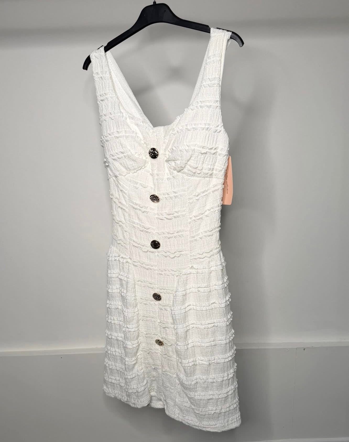Gold Button Crinkle Dress