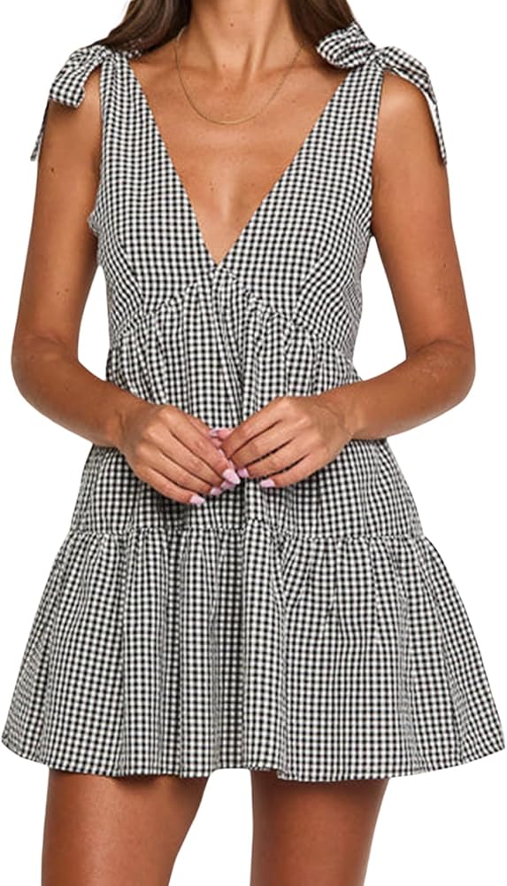 Black And White Tie Shoulder Mini Dress