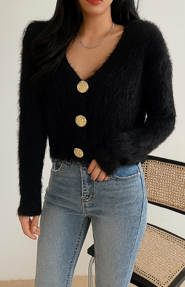Fluffy Cardigan With Buttons
